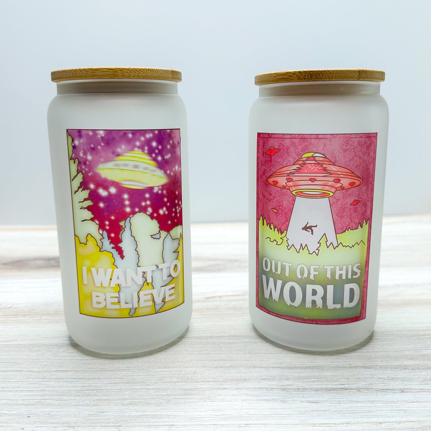 I Want To Believe or Out Of This World Frosted Can Glass