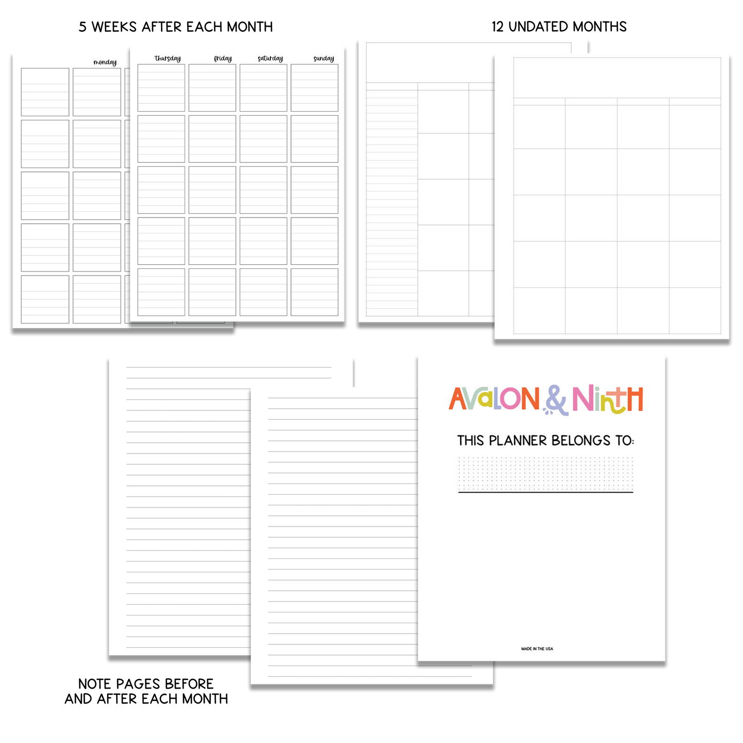 Black and White Doodles - 7x9 Planner - Vertical or Academic