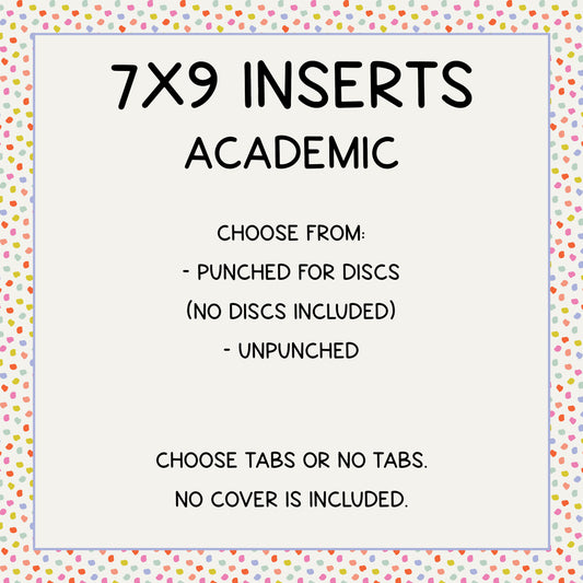 7x9 Planner Inserts // Academic // Choose Tabs or No Tabs