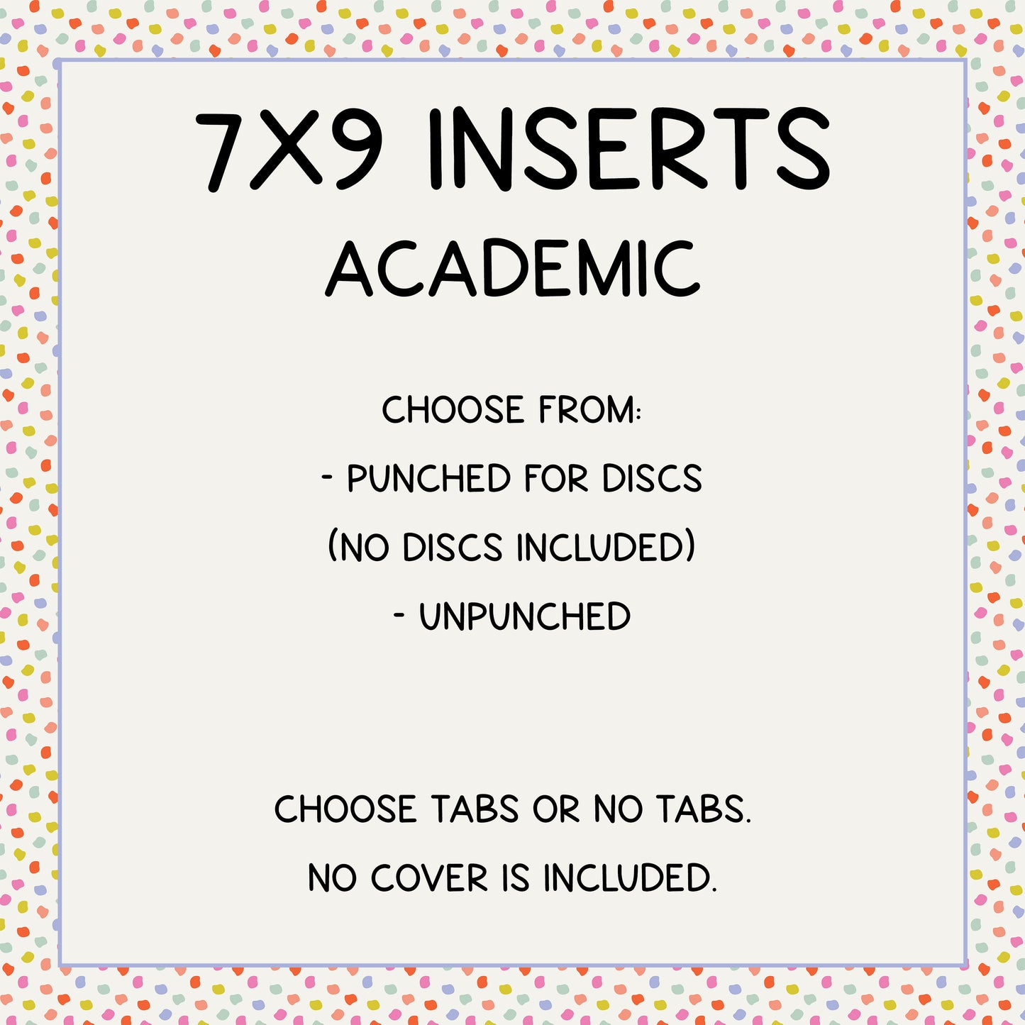 7x9 Planner Inserts // Academic // Choose Tabs or No Tabs