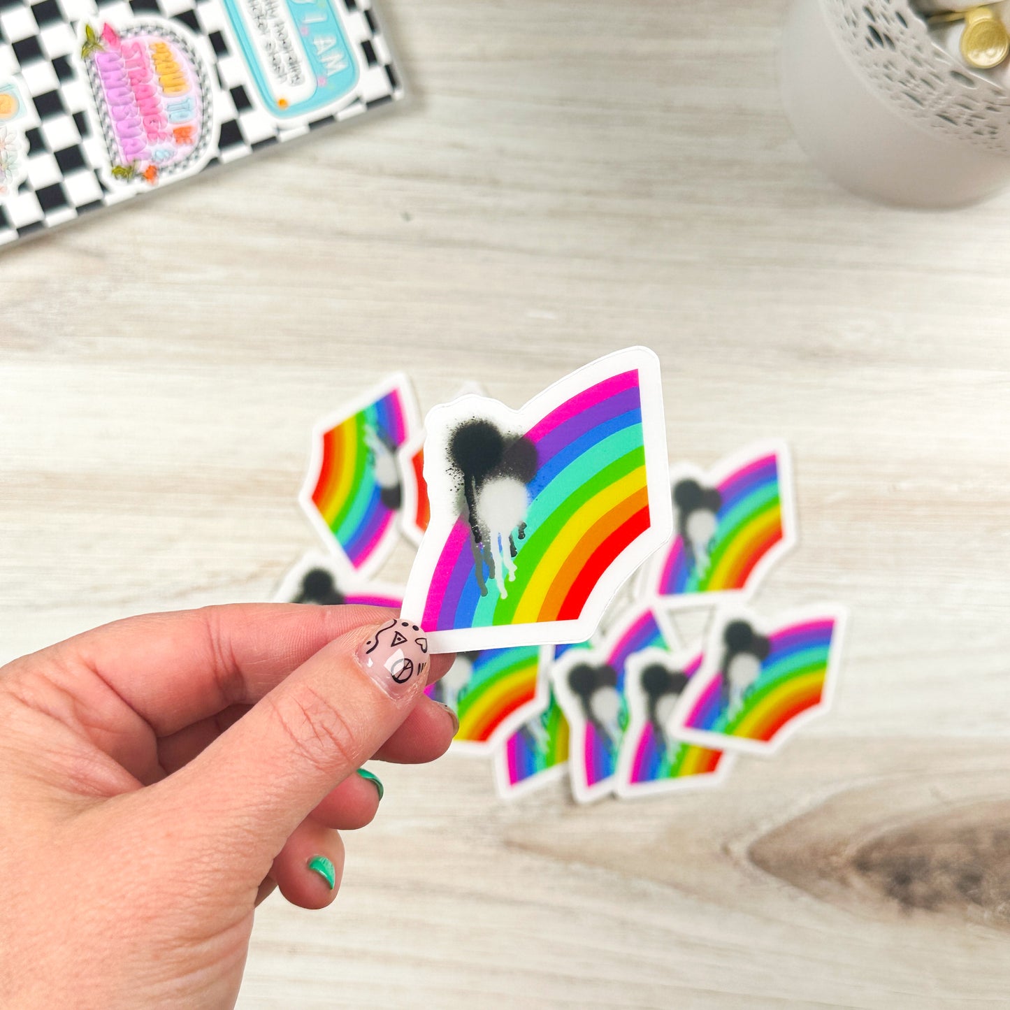 Rainbow with Black and Gray Graffiti Splotches // DIE144