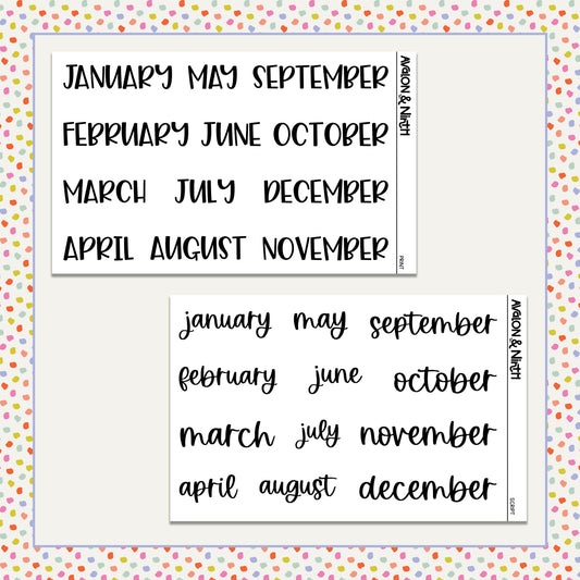 Month Label Stickers - A5W/7x9 & B6 Sizing