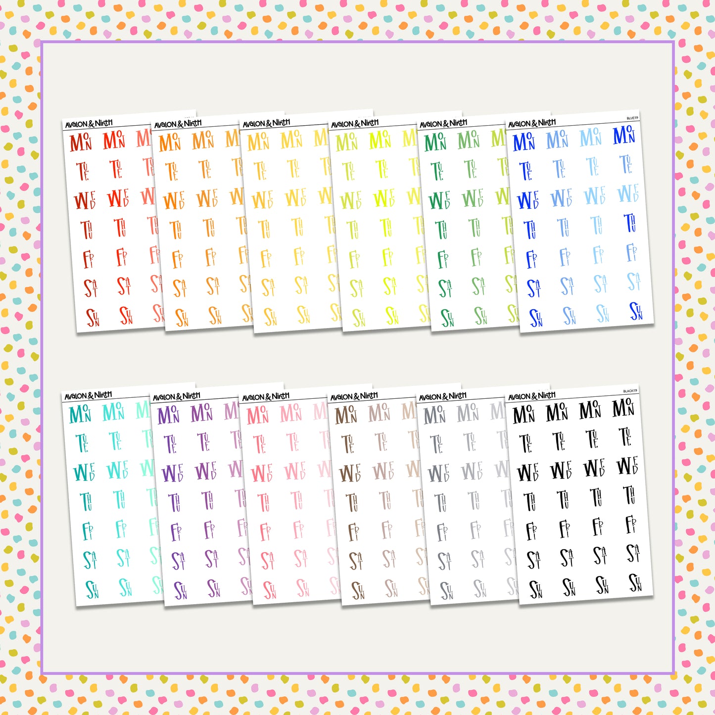 Days of the Week Shortened Stack Functionals // Choose your color