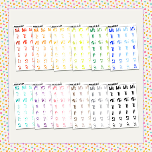 Days of the Week Shortened Stack Functionals // Choose your color