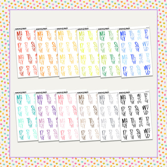 Stacked Days of the Week Functionals // Choose your color